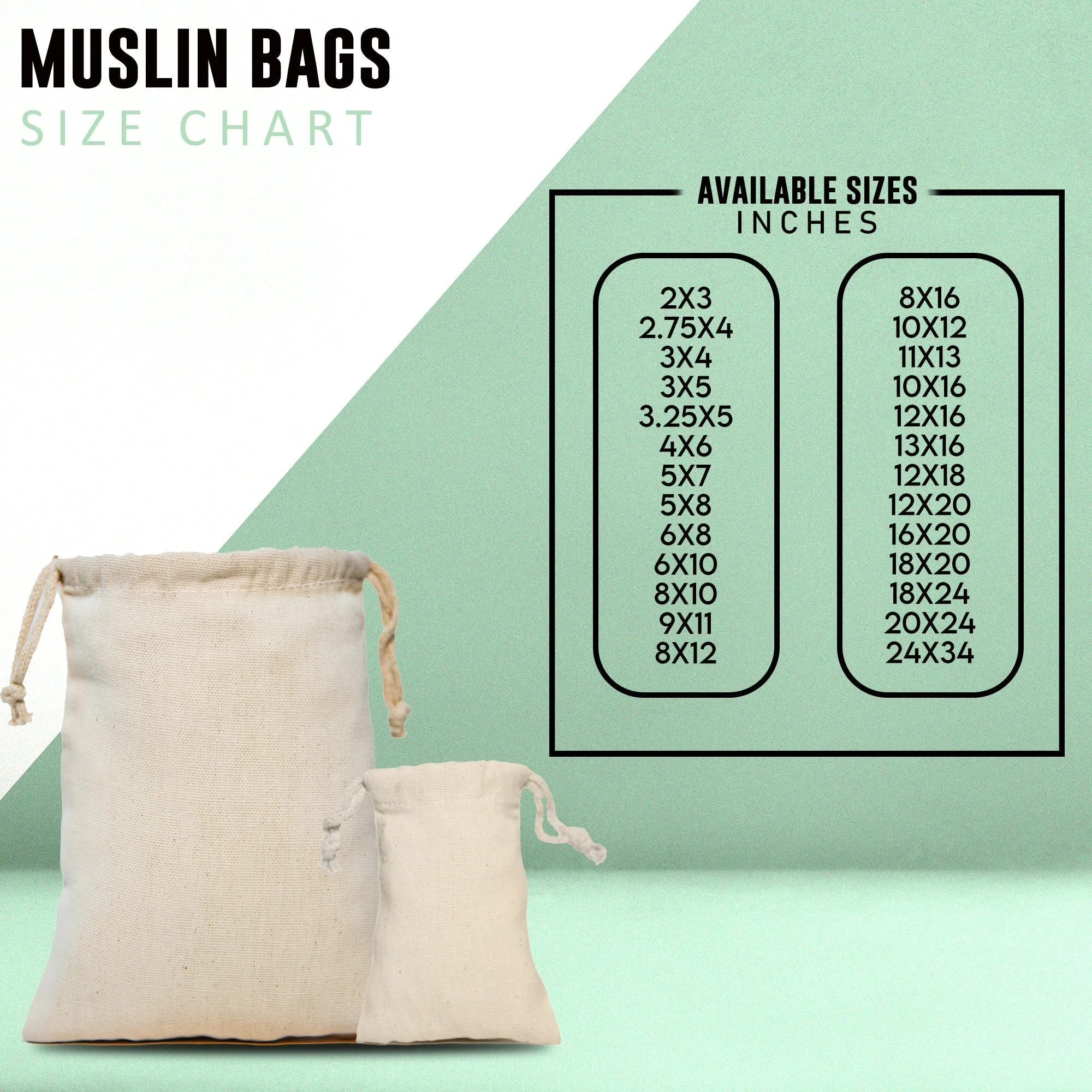 5x8 inches Canvas Drawstring Muslin Bags