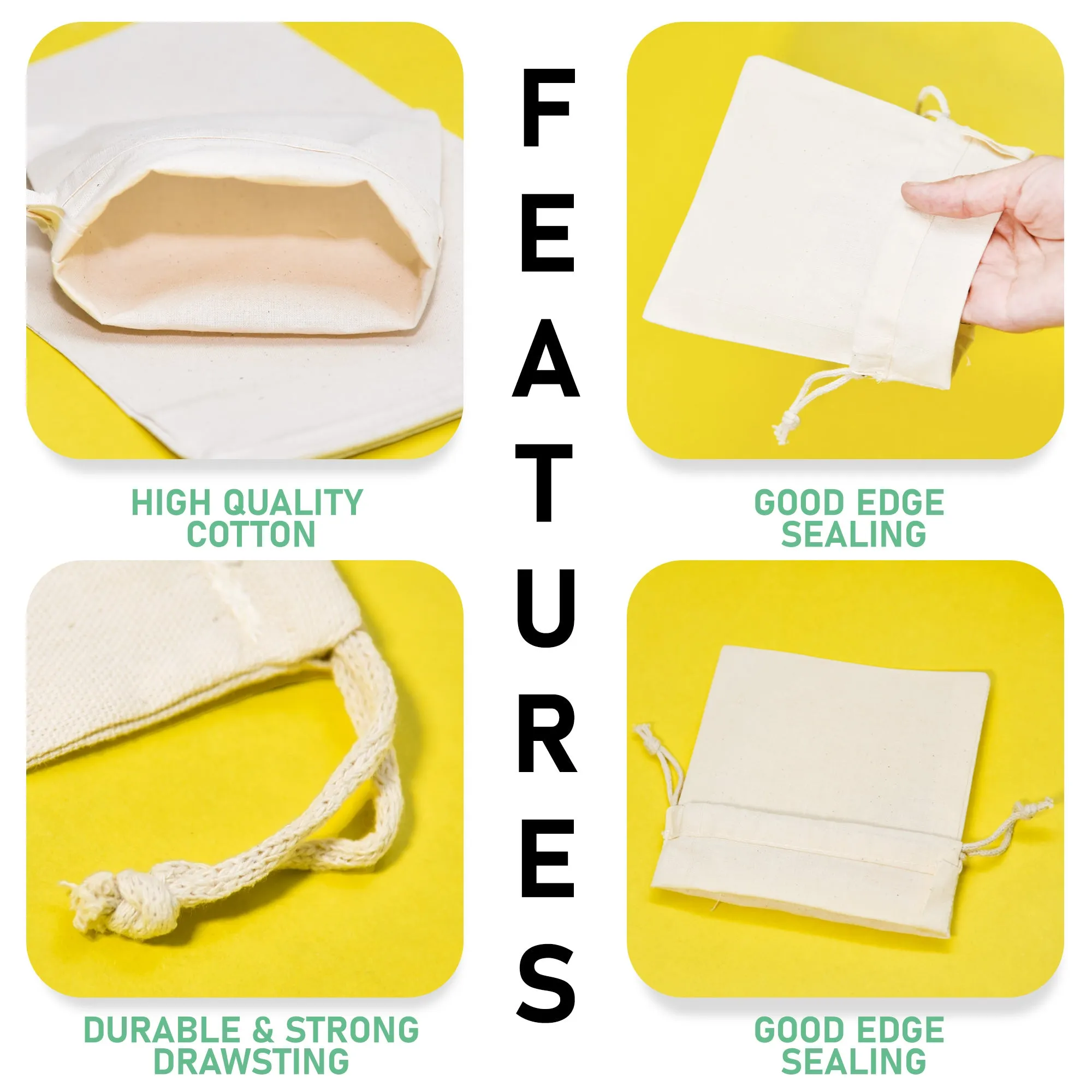 5x8 inches Canvas Drawstring Muslin Bags