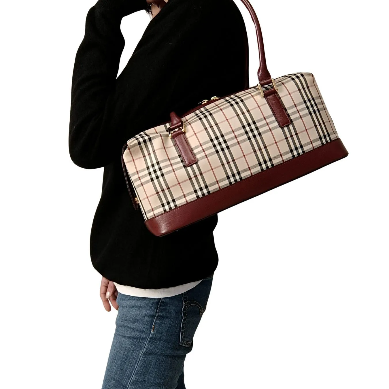 BURBERRY Burberry Burberry shoulder bag in burgundy check canvas and leather