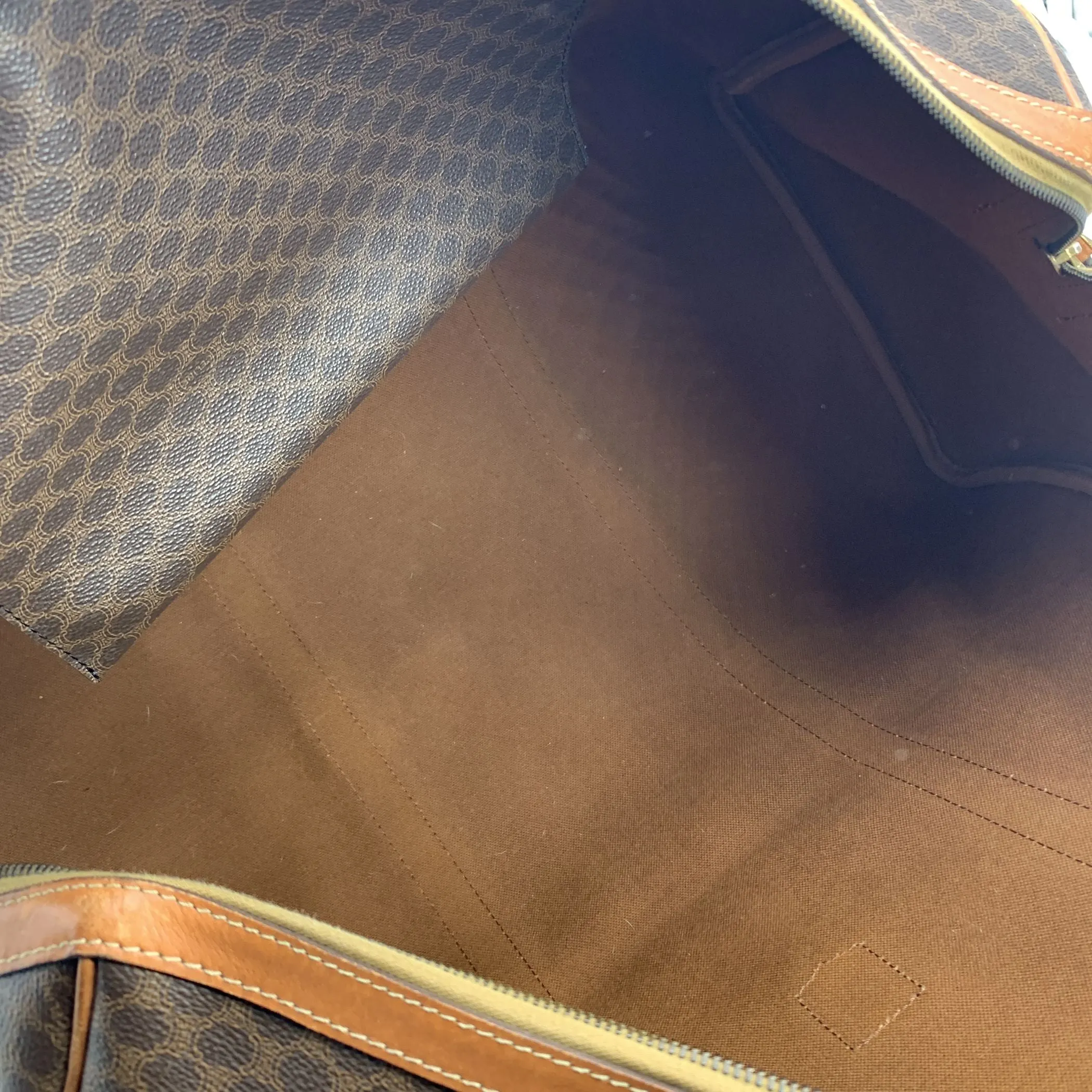 Celine Vintage Brown Macadam Canvas Duffel Duffle Weekender Bag
