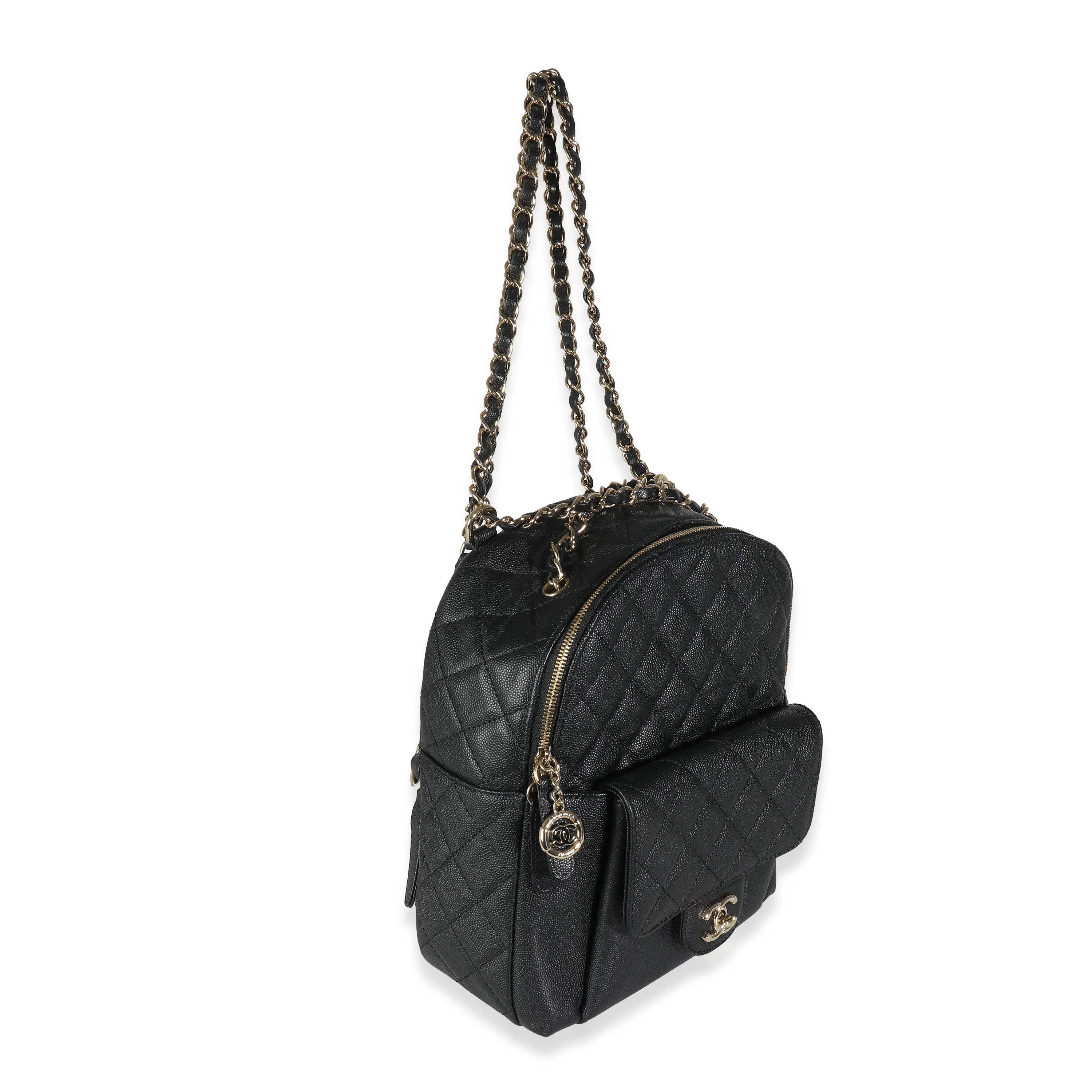 CHANEL Black Quilted Caviar Small Day Backpack