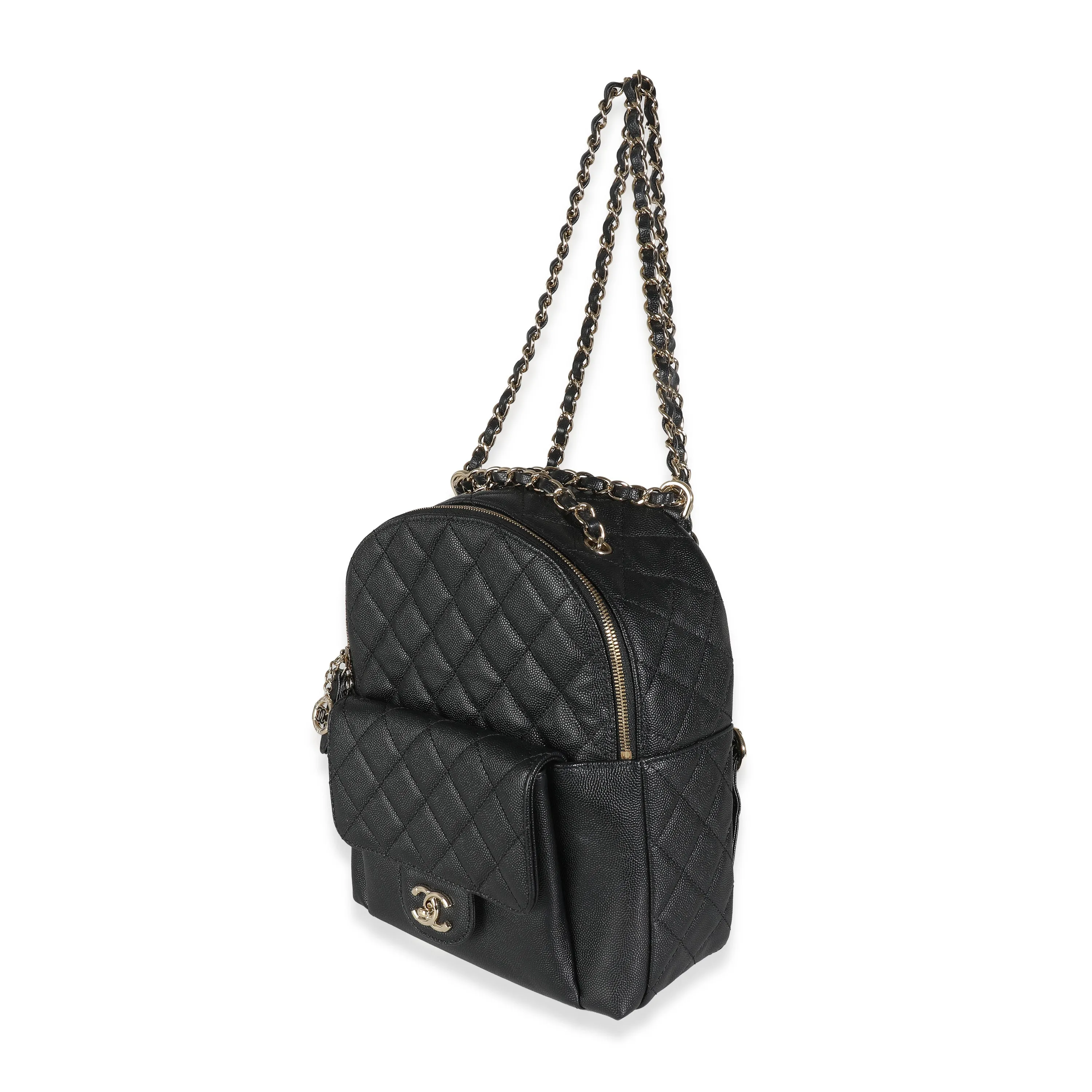CHANEL Black Quilted Caviar Small Day Backpack