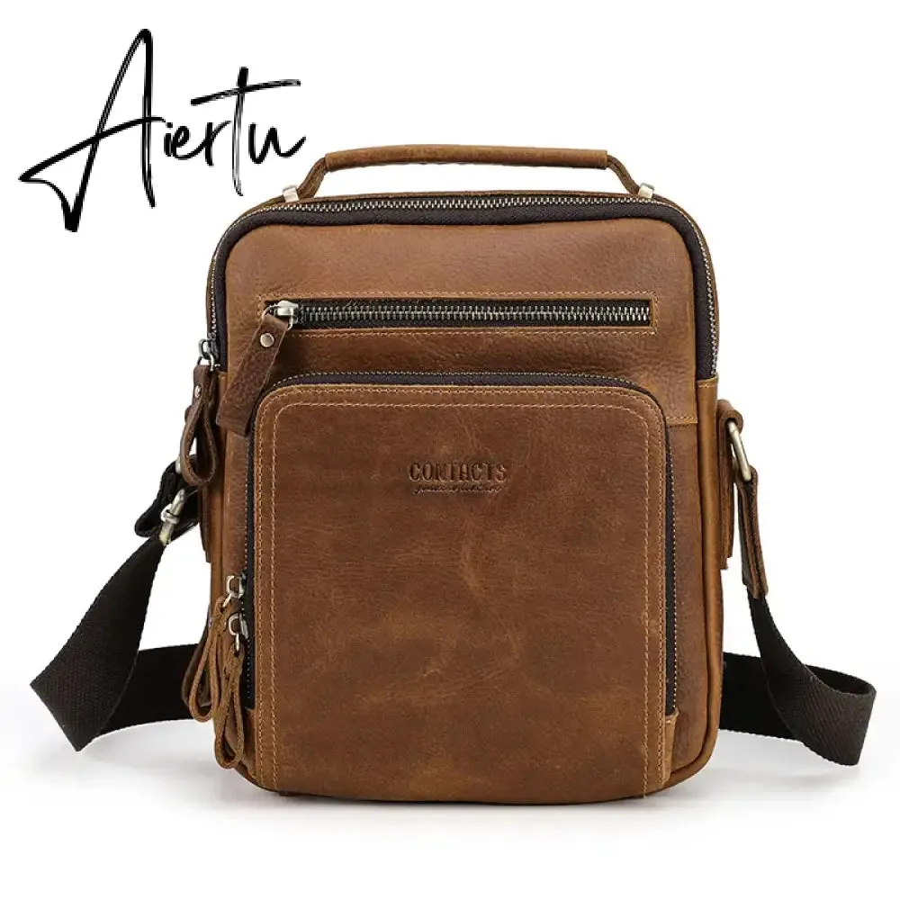 Crazy Horse Leather Men's Shoulder Bag Vintage Messenger Bags Men Bolsos Male Crossbody Bags Man's Handbag Sling Bag