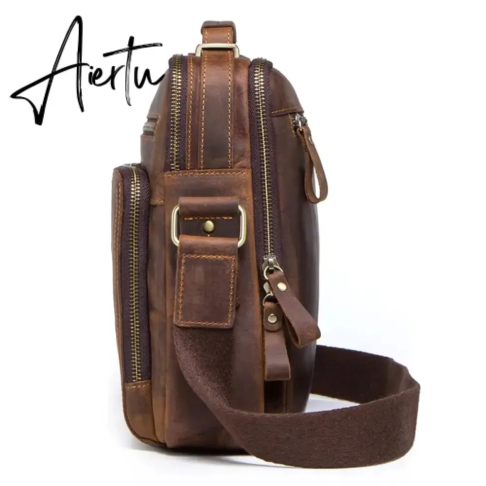Crazy Horse Leather Men's Shoulder Bag Vintage Messenger Bags Men Bolsos Male Crossbody Bags Man's Handbag Sling Bag