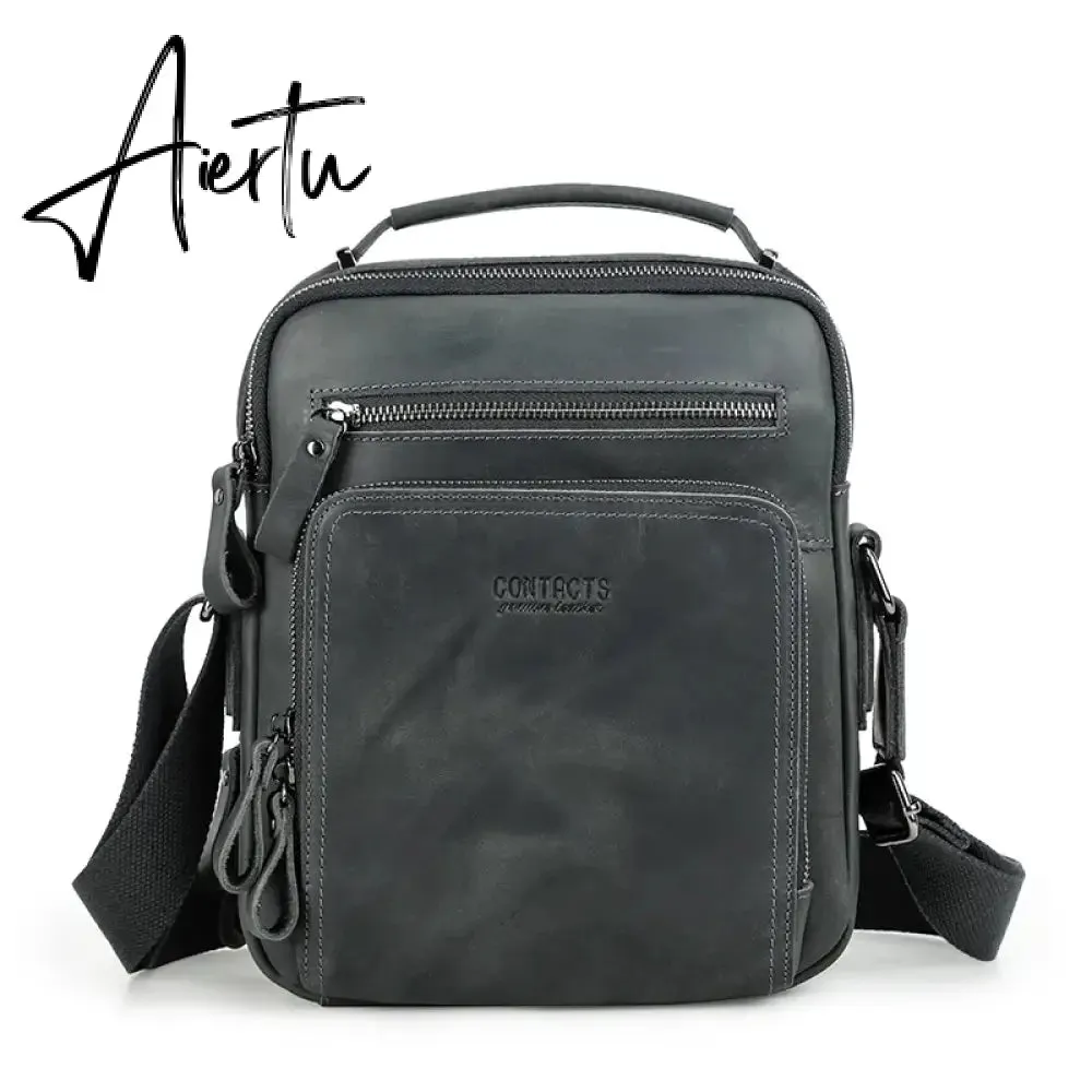Crazy Horse Leather Men's Shoulder Bag Vintage Messenger Bags Men Bolsos Male Crossbody Bags Man's Handbag Sling Bag