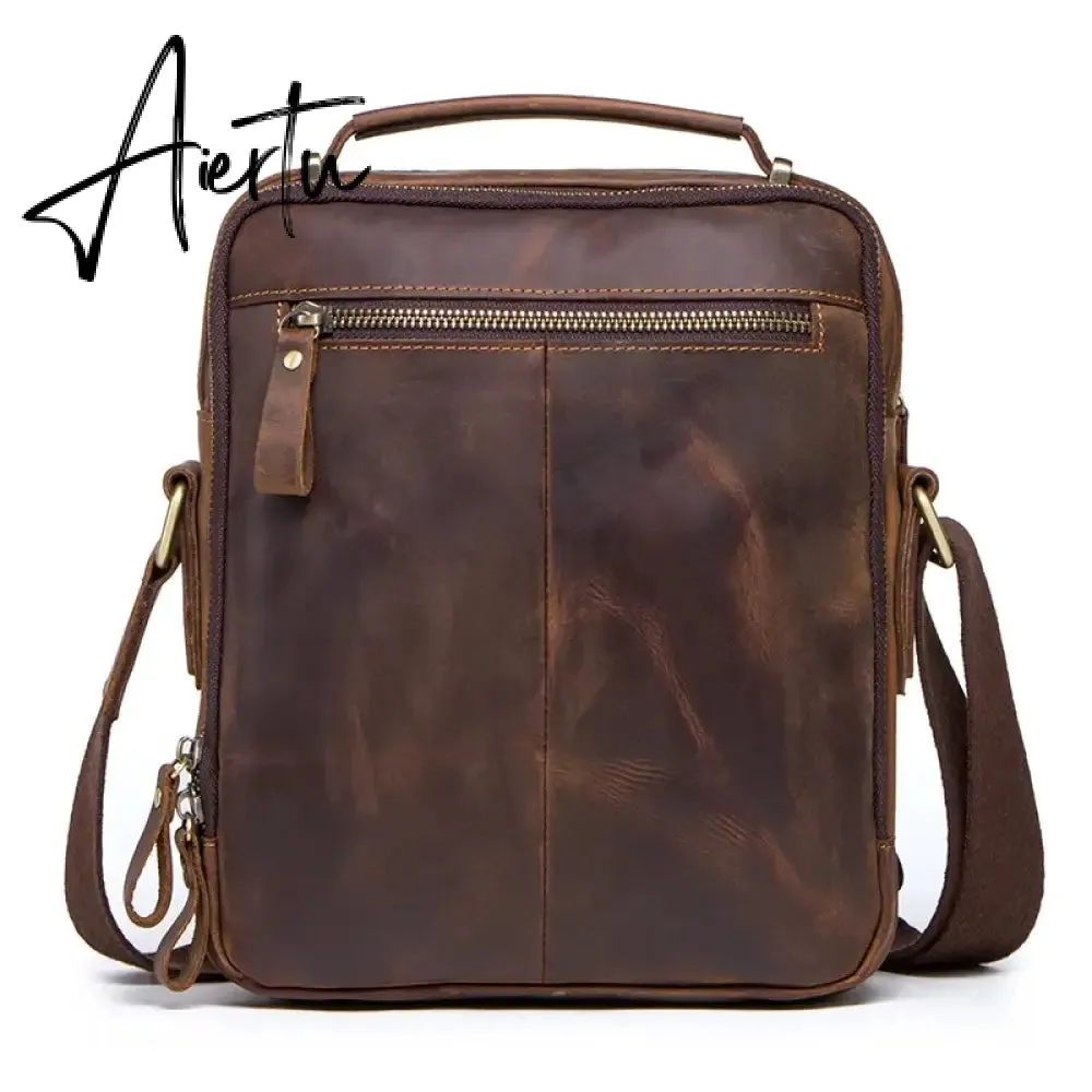 Crazy Horse Leather Men's Shoulder Bag Vintage Messenger Bags Men Bolsos Male Crossbody Bags Man's Handbag Sling Bag
