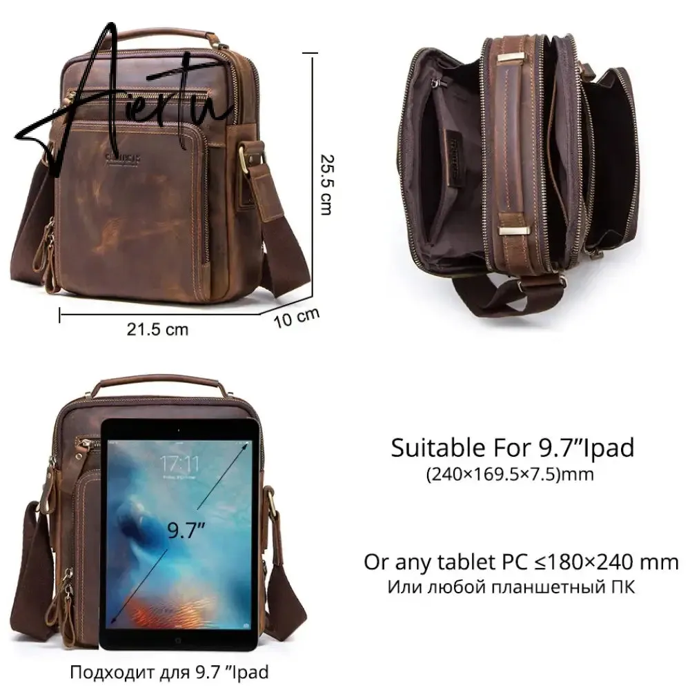 Crazy Horse Leather Men's Shoulder Bag Vintage Messenger Bags Men Bolsos Male Crossbody Bags Man's Handbag Sling Bag
