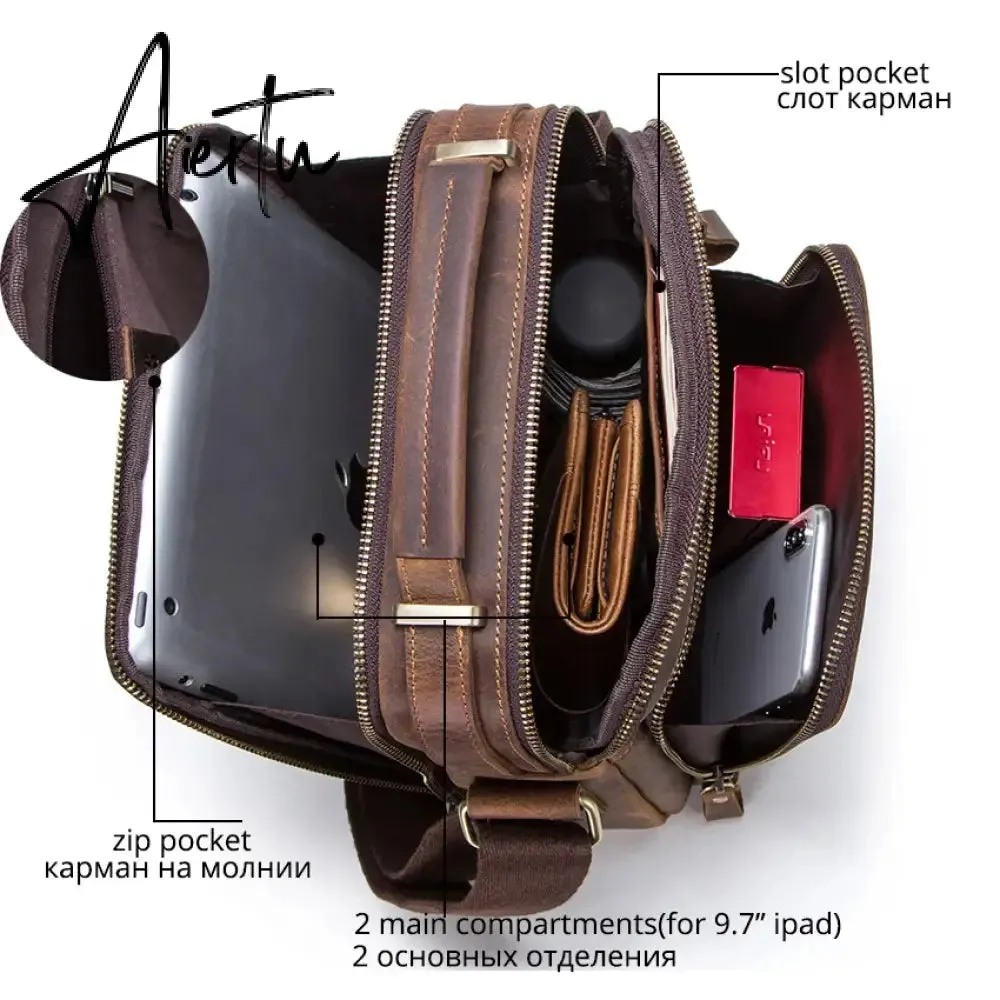 Crazy Horse Leather Men's Shoulder Bag Vintage Messenger Bags Men Bolsos Male Crossbody Bags Man's Handbag Sling Bag