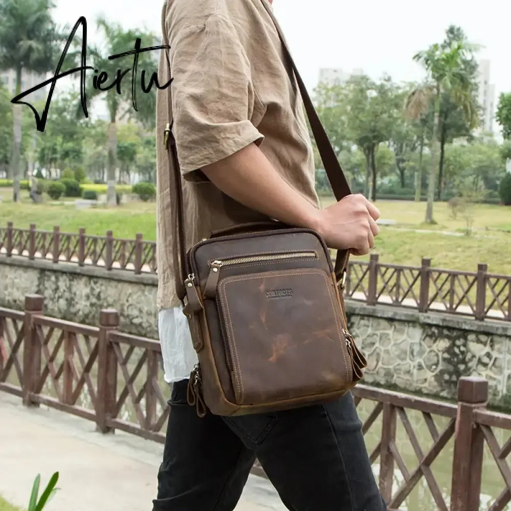 Crazy Horse Leather Men's Shoulder Bag Vintage Messenger Bags Men Bolsos Male Crossbody Bags Man's Handbag Sling Bag