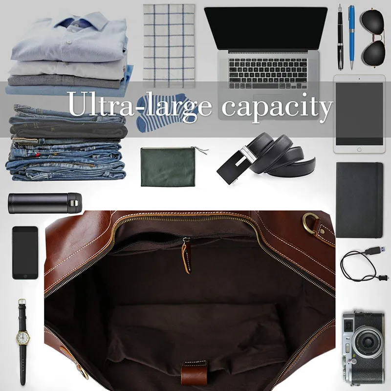 Crazy Horse Leather Travel Bags Vintage Duffle Bags Weekend Bags Men's Duffel Bags Shoulder Travel Bags