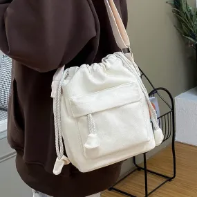 Drawstring women Bucket Bags Casual canvas Broad strap female Shoulder bag lady Tassel Crossbody messenger Bag bolsas handbag