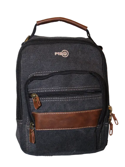 FIB Canvas Sling Bag Shoulder Strap Messenger Travel Pack w Tablet Pocket - Black