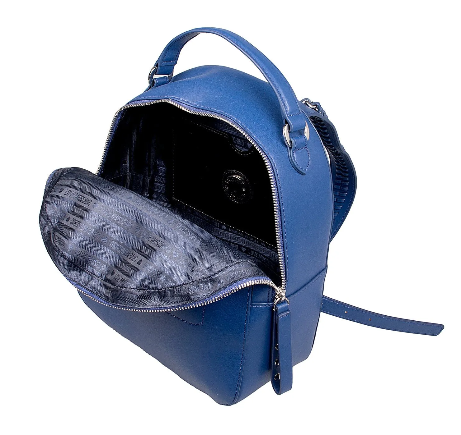 Love Moschino Blue Stiched Signature Medium Backpack