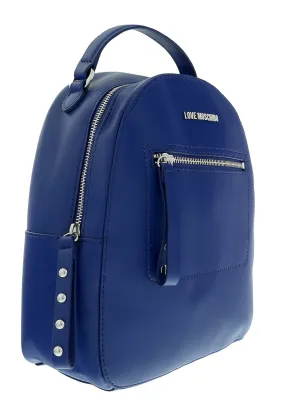 Love Moschino Blue Stiched Signature Medium Backpack
