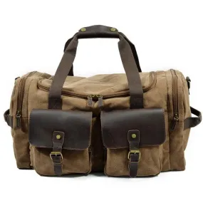 Men's Leather And Canvass  Duffel  Bag-Coffee