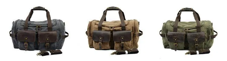 Men's Leather And Canvass  Duffel  Bag-Coffee