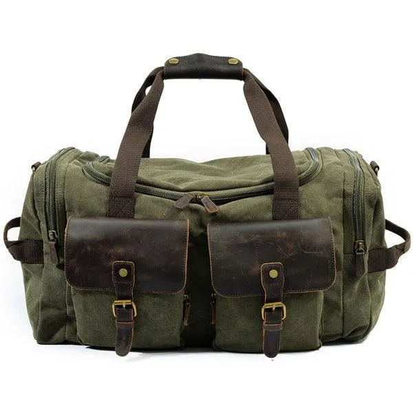 Men's Leather And Canvass  Duffel  Bag-Coffee