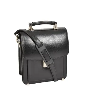 Men's Real Leather Mini Briefcase Style Cross Body Messenger Flight Bag A248 Black