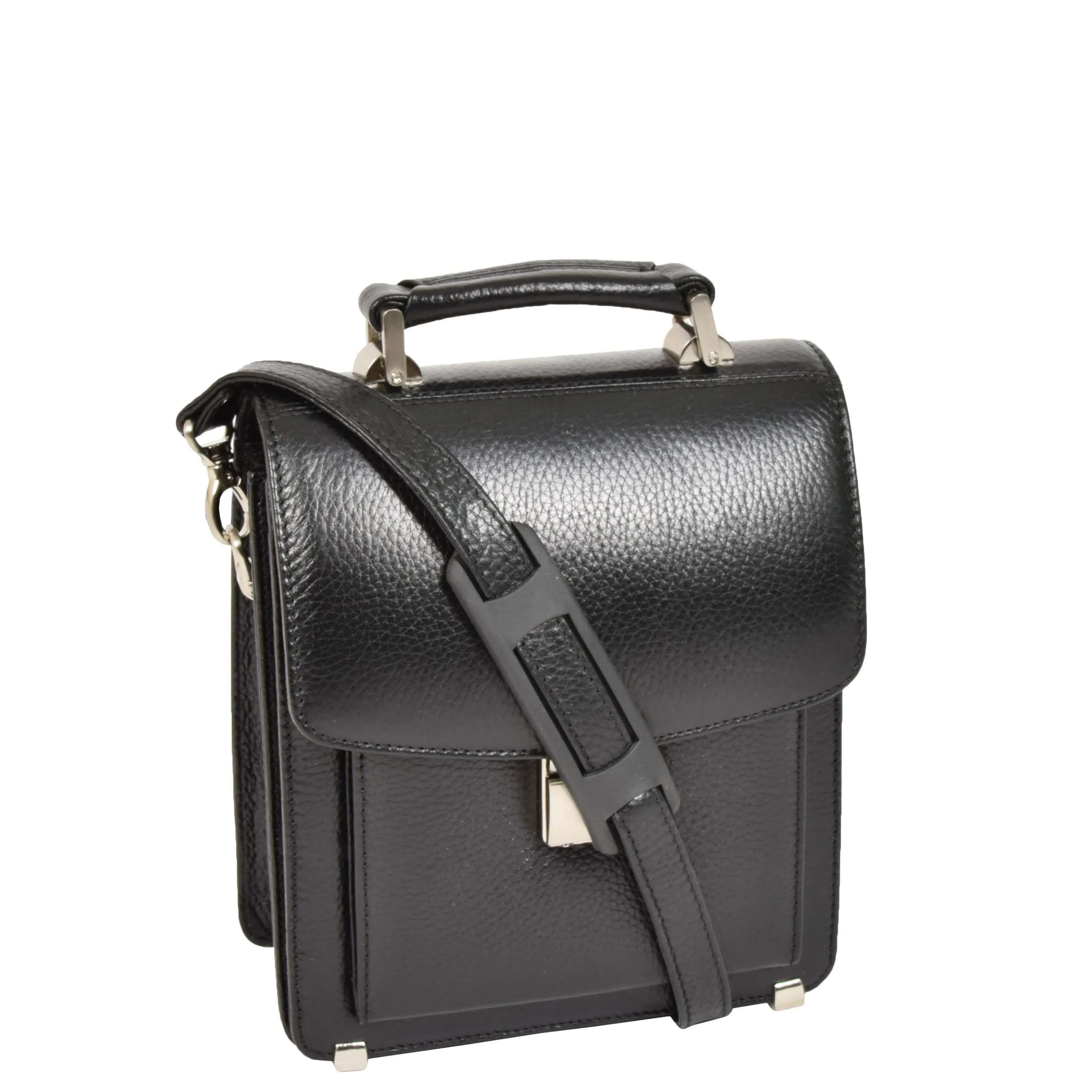 Men's Real Leather Mini Briefcase Style Cross Body Messenger Flight Bag A248 Black