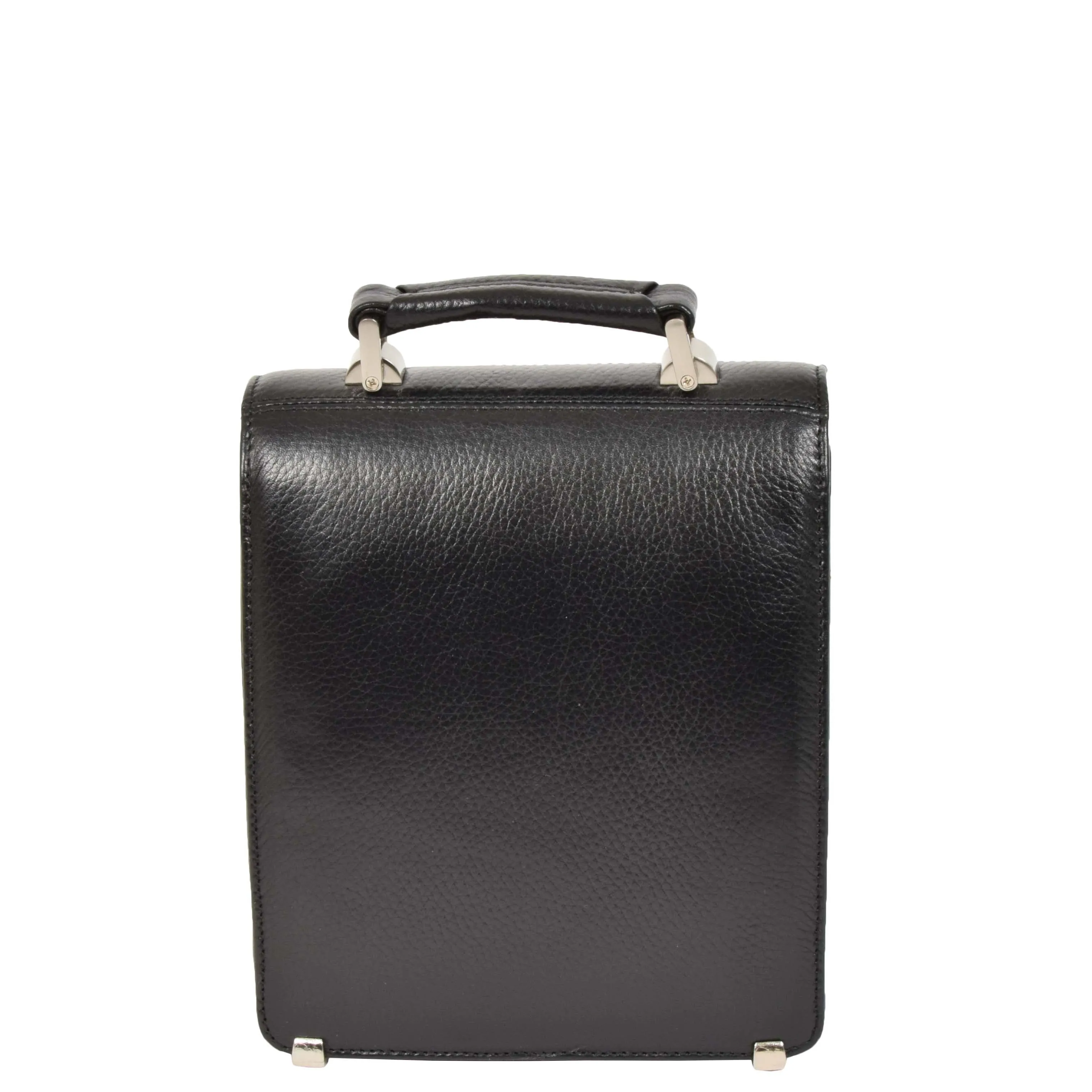 Men's Real Leather Mini Briefcase Style Cross Body Messenger Flight Bag A248 Black