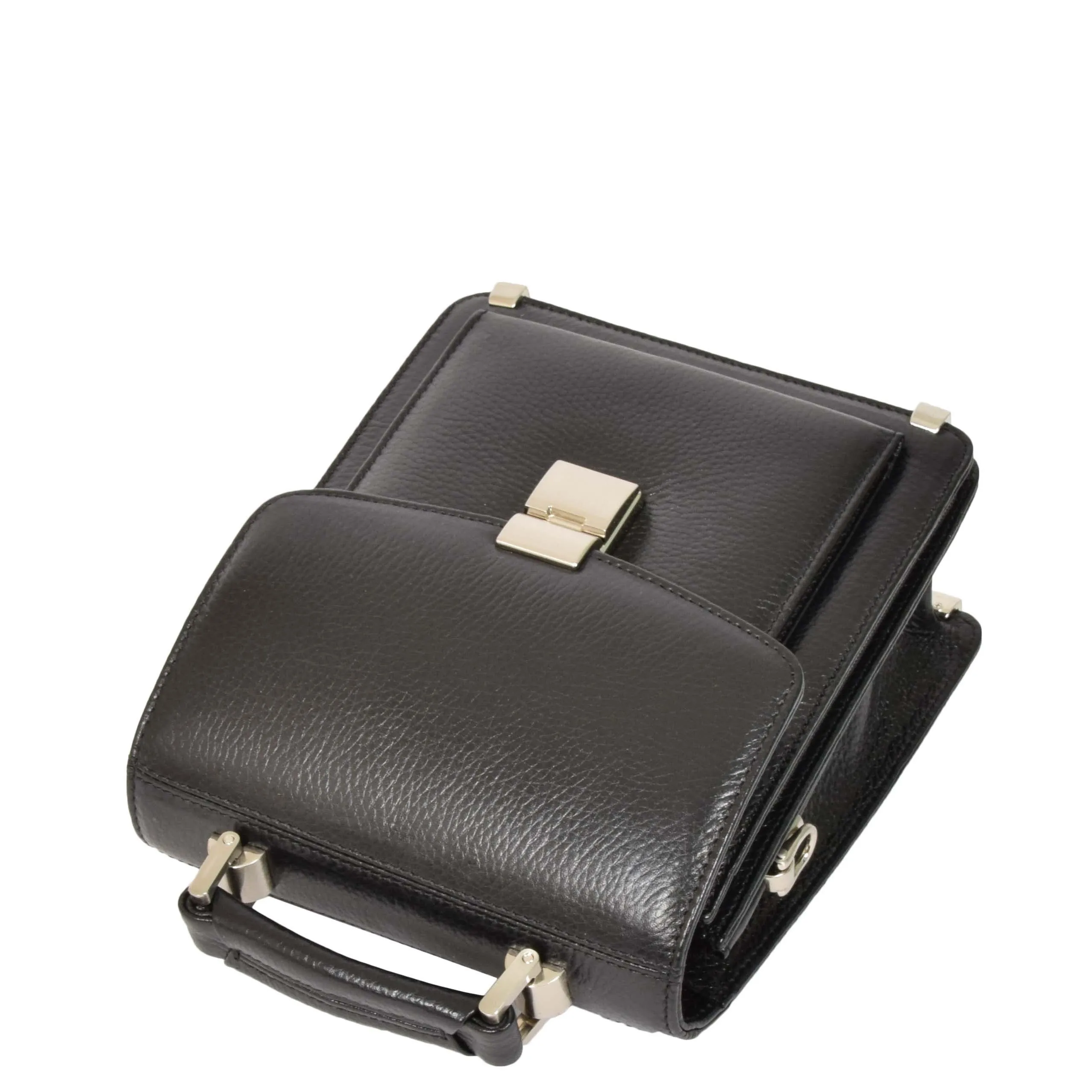 Men's Real Leather Mini Briefcase Style Cross Body Messenger Flight Bag A248 Black