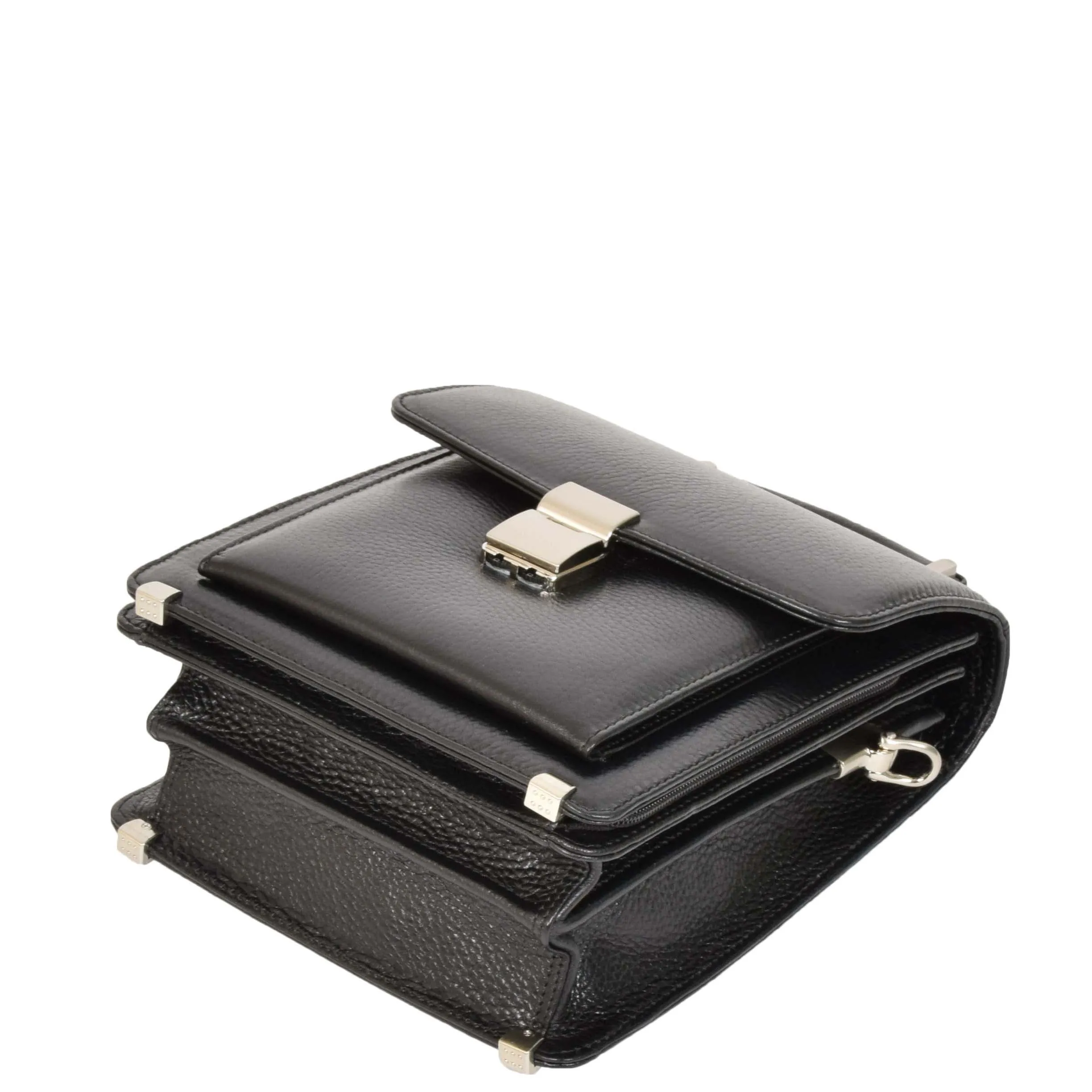 Men's Real Leather Mini Briefcase Style Cross Body Messenger Flight Bag A248 Black