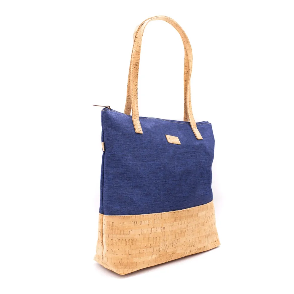 Royal Blue & Tan Cork Tote