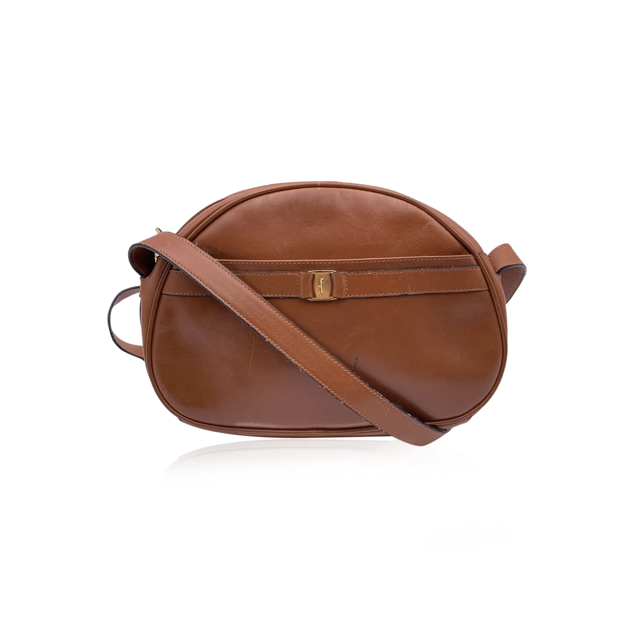 Salvatore Ferragamo Vintage Brown Leather Vara Shoulder Bag Crossbody