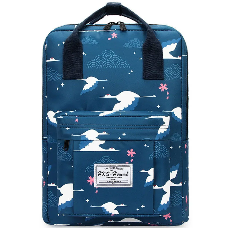 Simple Panda Crane Pattern Backpacks Girls Boys Anti-theft Bookbag