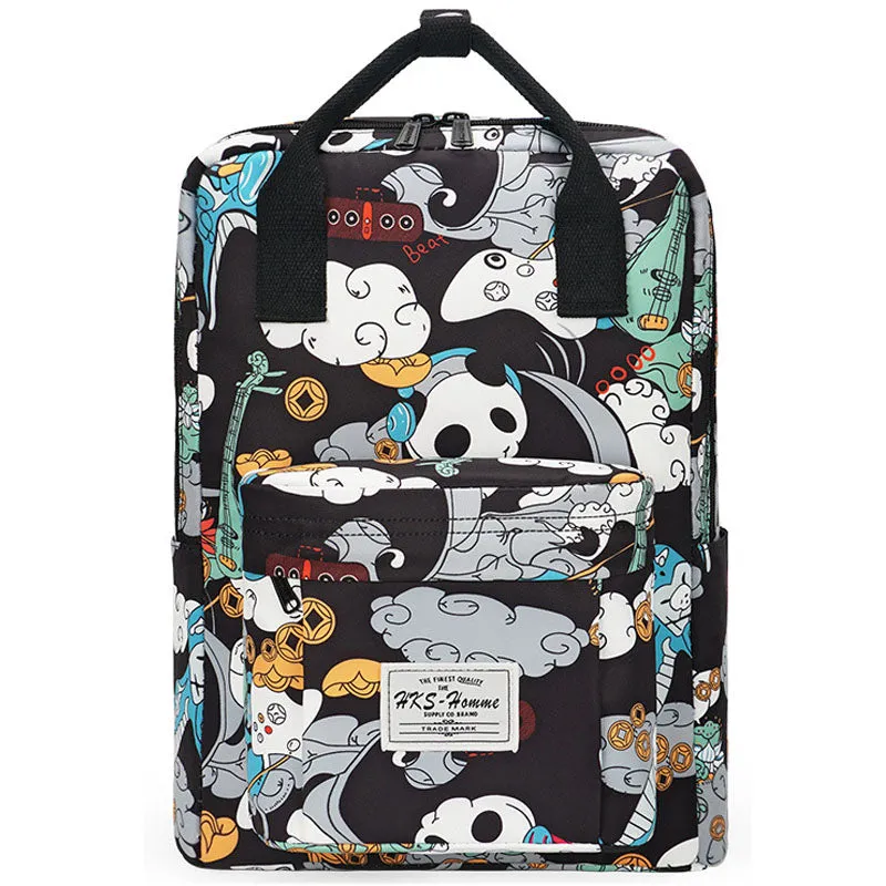 Simple Panda Crane Pattern Backpacks Girls Boys Anti-theft Bookbag