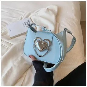 Sohiwoo Hot Girls Heart Y2k Handbag Women High Street Chain Leather Blue Messenger Bag Female Harajuku Mini Shoulder Bag New