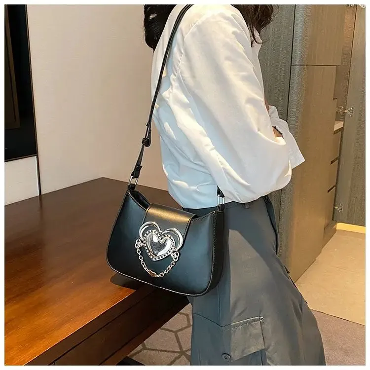 Sohiwoo Hot Girls Heart Y2k Handbag Women High Street Chain Leather Blue Messenger Bag Female Harajuku Mini Shoulder Bag New