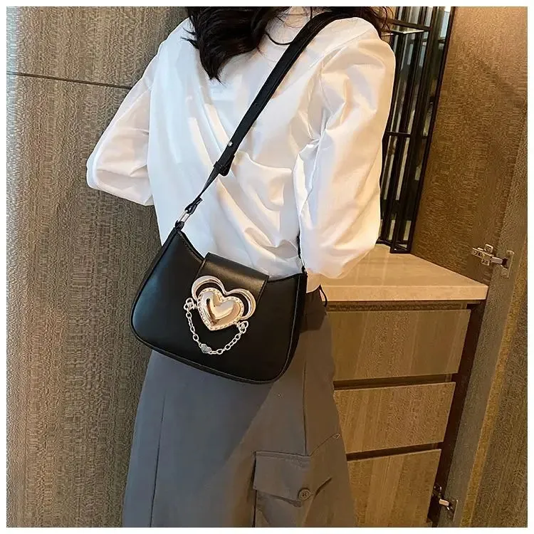Sohiwoo Hot Girls Heart Y2k Handbag Women High Street Chain Leather Blue Messenger Bag Female Harajuku Mini Shoulder Bag New