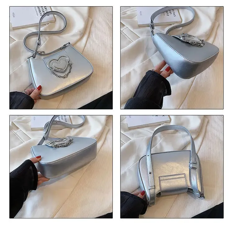 Sohiwoo Hot Girls Heart Y2k Handbag Women High Street Chain Leather Blue Messenger Bag Female Harajuku Mini Shoulder Bag New