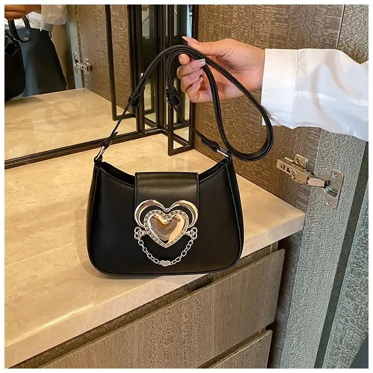 Sohiwoo Hot Girls Heart Y2k Handbag Women High Street Chain Leather Blue Messenger Bag Female Harajuku Mini Shoulder Bag New