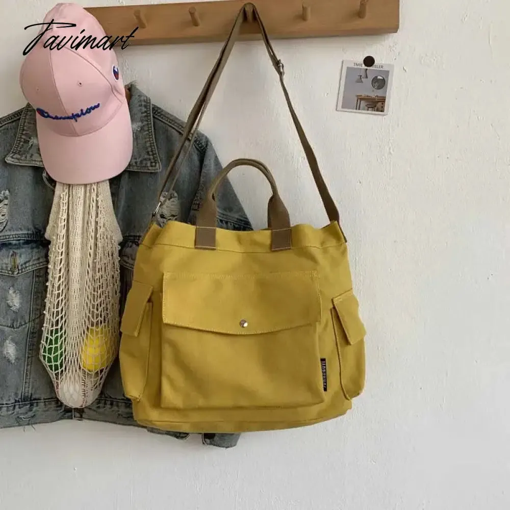 Tavimart Women Cotton Canvas Messenger Bags Tote Magnetic Buckle Shopping Bag Travel Handbag With Adjustable Shoulder Strap