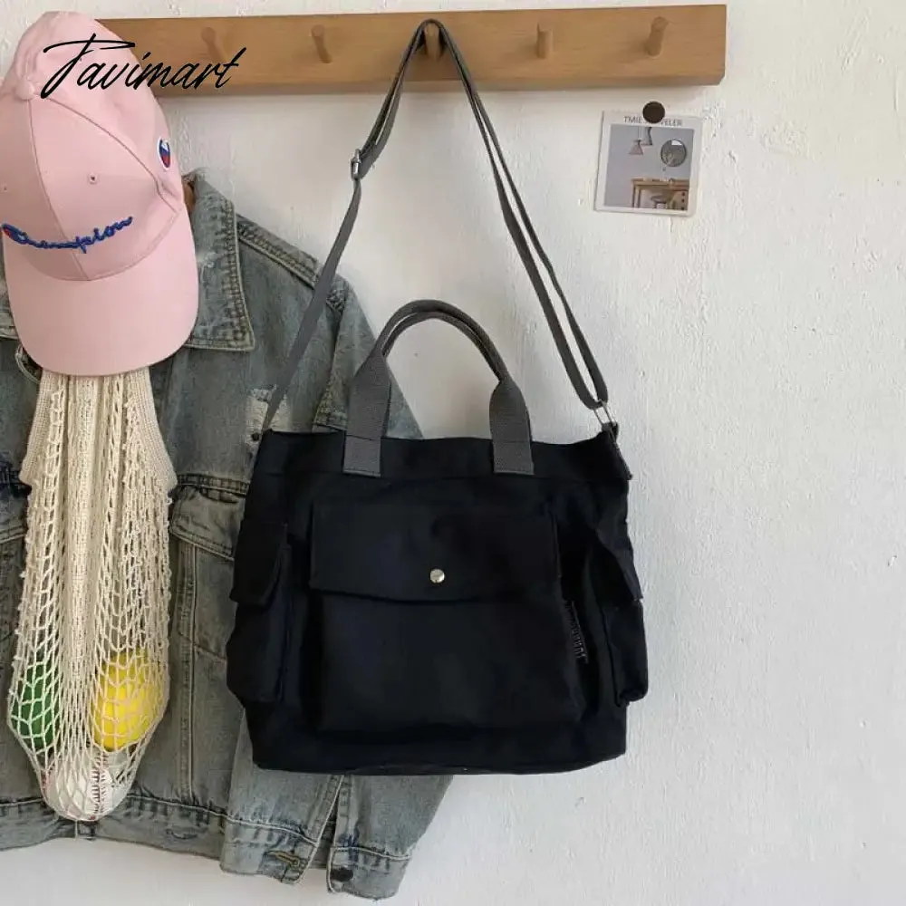 Tavimart Women Cotton Canvas Messenger Bags Tote Magnetic Buckle Shopping Bag Travel Handbag With Adjustable Shoulder Strap