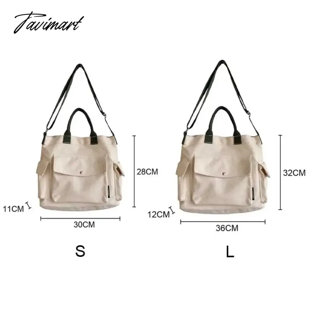 Tavimart Women Cotton Canvas Messenger Bags Tote Magnetic Buckle Shopping Bag Travel Handbag With Adjustable Shoulder Strap