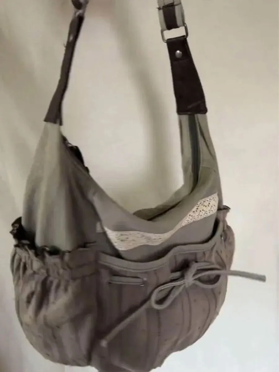 Uakiss Ballet Bow Canvas Bag Female New Niche Shoulder Messenger Bag Retro Design All-match Tote Bags Female