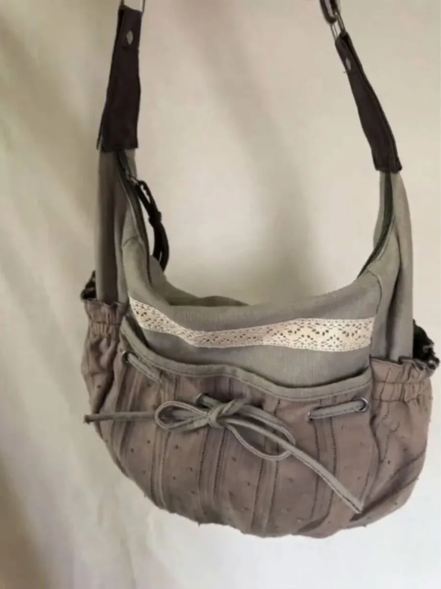 Uakiss Ballet Bow Canvas Bag Female New Niche Shoulder Messenger Bag Retro Design All-match Tote Bags Female