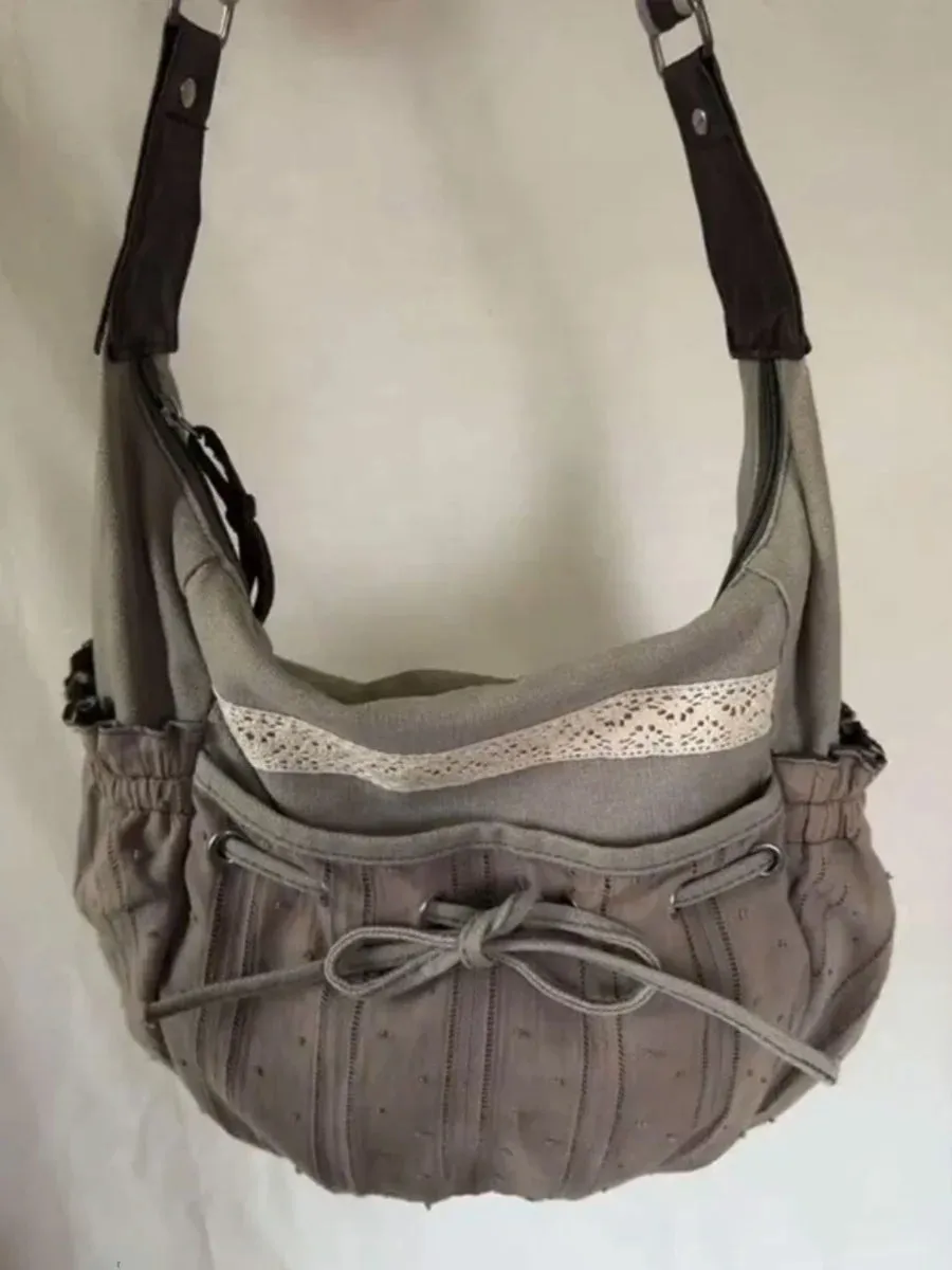 Uakiss Ballet Bow Canvas Bag Female New Niche Shoulder Messenger Bag Retro Design All-match Tote Bags Female