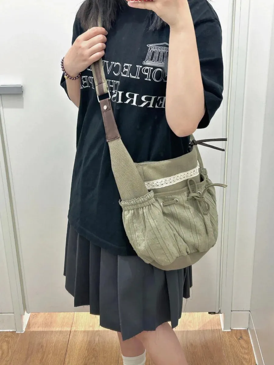 Uakiss Ballet Bow Canvas Bag Female New Niche Shoulder Messenger Bag Retro Design All-match Tote Bags Female