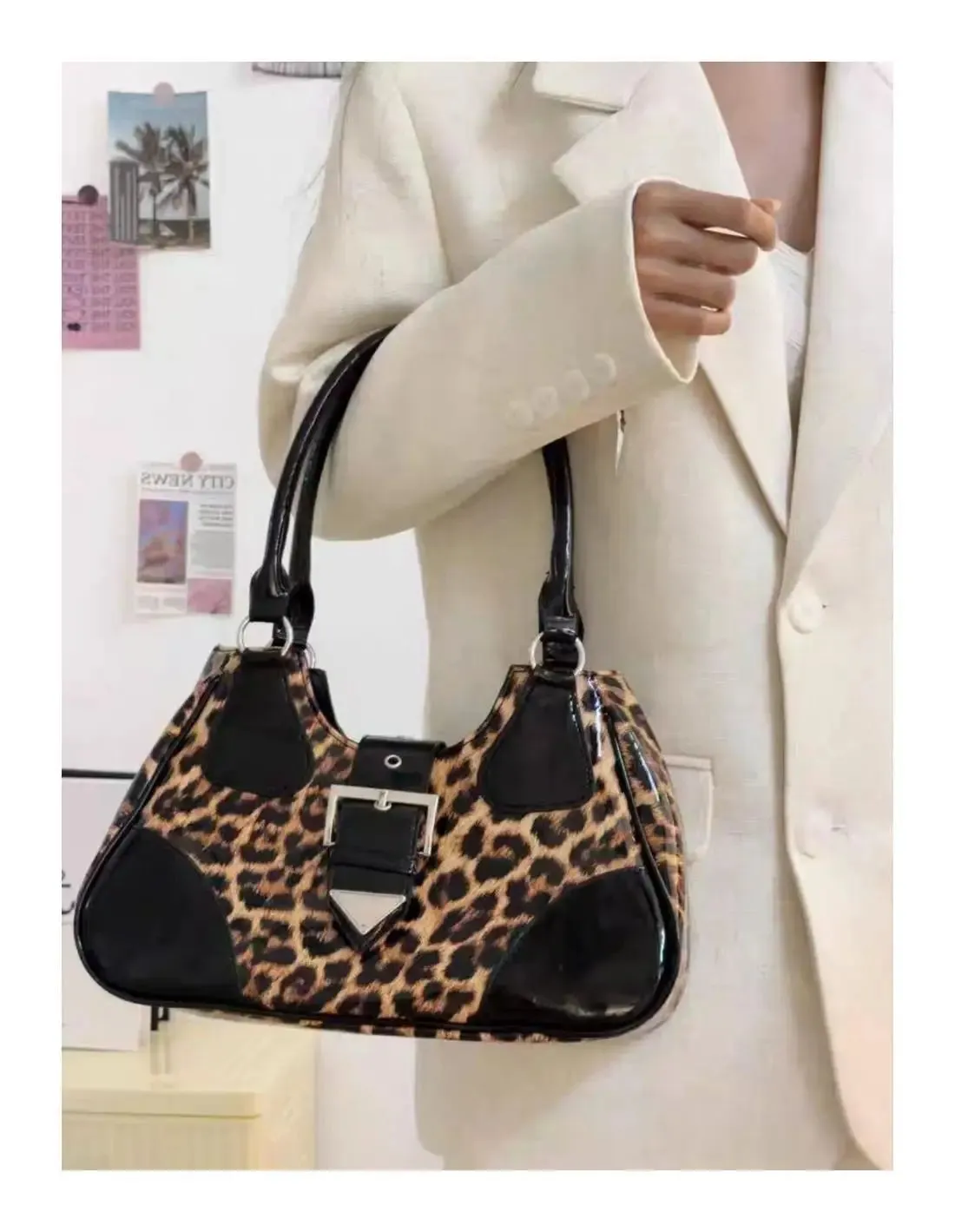UAKISS  -   Hot Girls Leopard Print Y2k Shoulder Bag Women Vintage Handle Casual Crossbody Bags Female Versatile Retro Messenger Bag