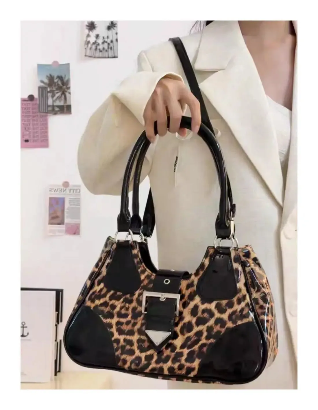 UAKISS  -   Hot Girls Leopard Print Y2k Shoulder Bag Women Vintage Handle Casual Crossbody Bags Female Versatile Retro Messenger Bag