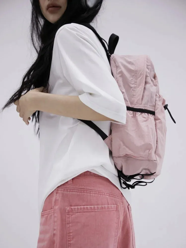 UAKISS  -  Korean Embroidery Bow Women Nylon Pink Backpacks Girls School Bag High Capacity Female Lightweight Travel Bags Preppy Style