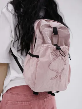UAKISS  -  Korean Embroidery Bow Women Nylon Pink Backpacks Girls School Bag High Capacity Female Lightweight Travel Bags Preppy Style