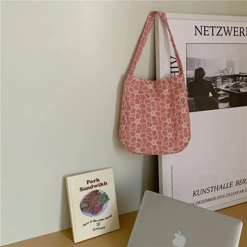 UAKISS  - New Style Ladies Cotton Shoulder Bag Korean Embroidered Flowers Female Totebags Fashion Large-capacity Shopping Bag School Bags