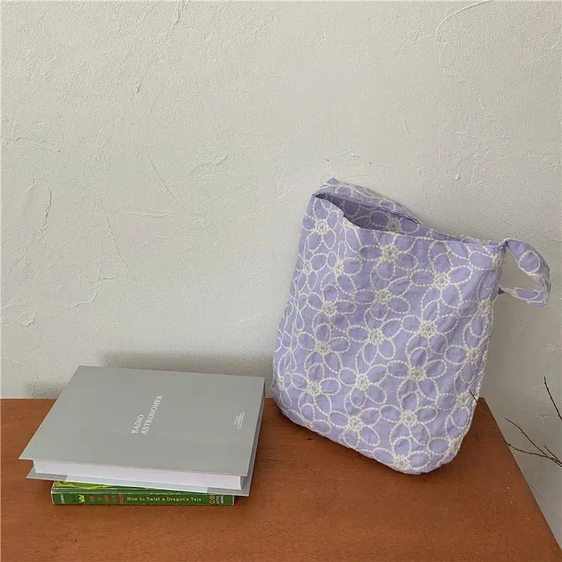UAKISS  - New Style Ladies Cotton Shoulder Bag Korean Embroidered Flowers Female Totebags Fashion Large-capacity Shopping Bag School Bags