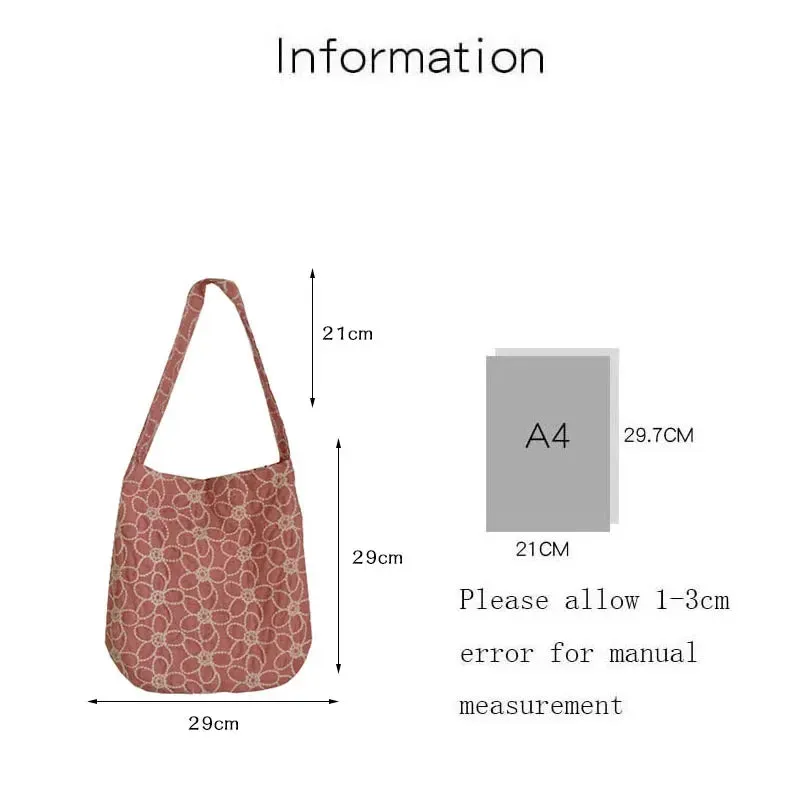 UAKISS  - New Style Ladies Cotton Shoulder Bag Korean Embroidered Flowers Female Totebags Fashion Large-capacity Shopping Bag School Bags