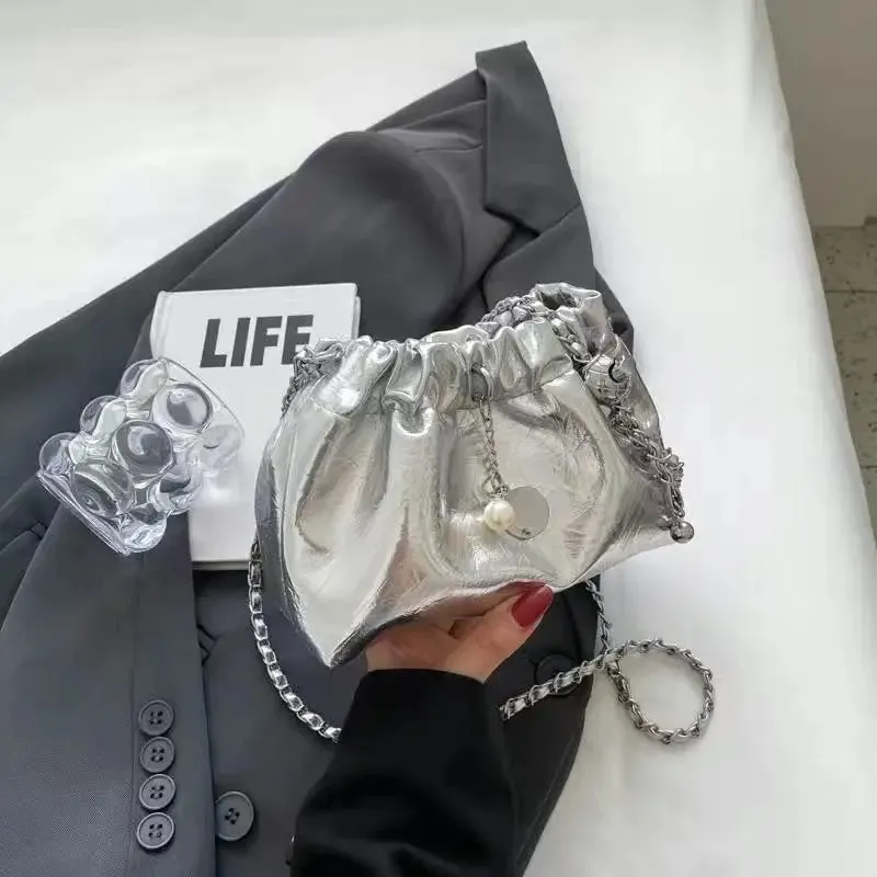 UAKISS  -  Sweet Cool Silver Messenger Bag Women High Street Chain Designer Luxury Bag Purse Female Vintage Casual Crossbody Bags